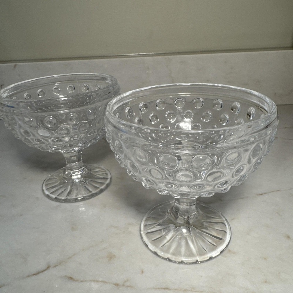 LE Smith Company SET OF 2  Hobnail Ice Cream Sherbet Clear Glass Bowl Vintage